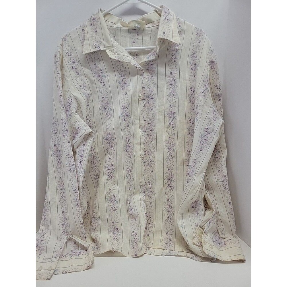 Vintage Shirt Accent Purple Floral Button-up Long Sleeve Size 44‎